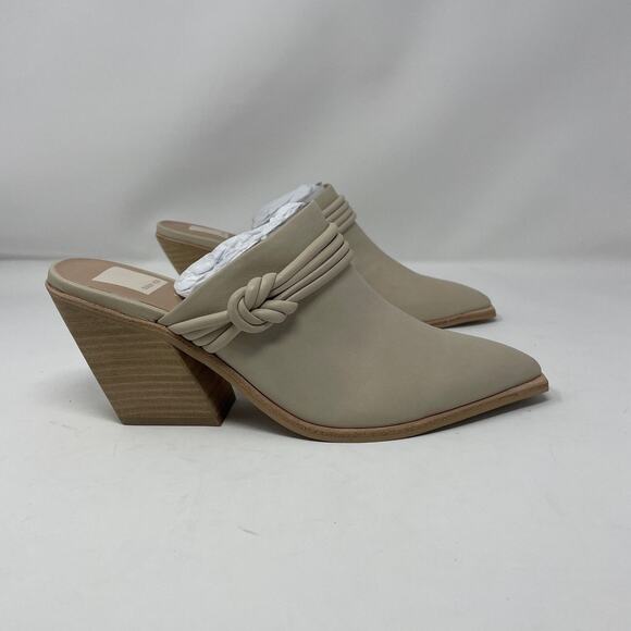 Dolce Vita Sita Mules 7.5 Sand Nubuck Pointed Toe Block Heel Leather Slip On NEW - Picture 5 of 8
